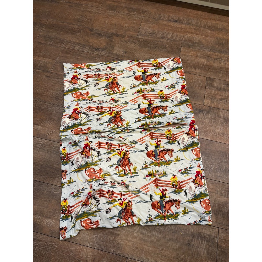 Nick & Nora Cowboy Western Print Cotton Pillowcase Set 2pc Rodeo Horse Cream